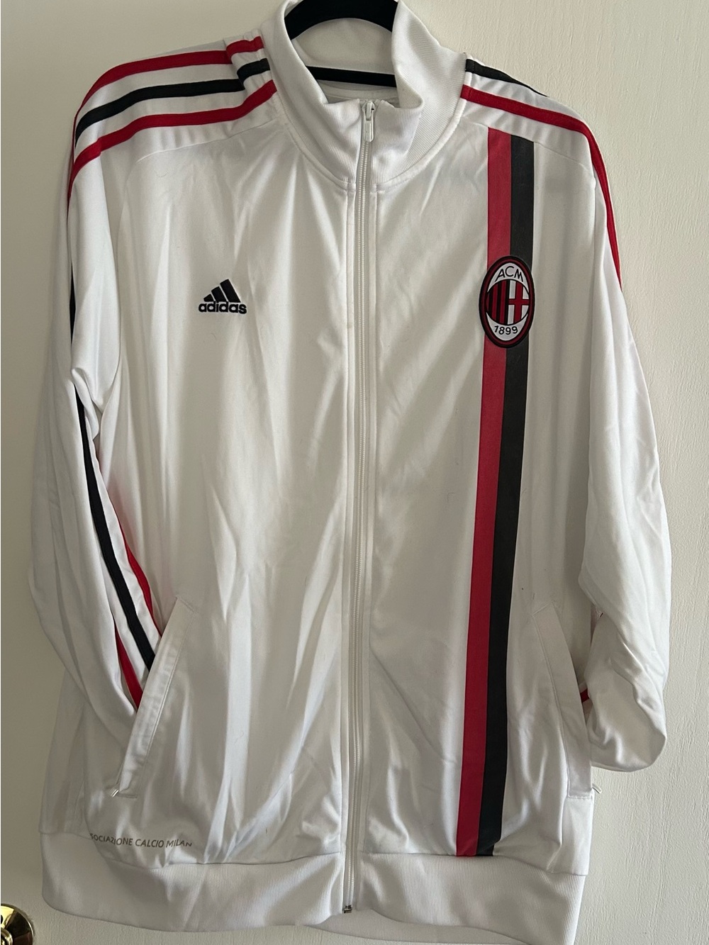 adidas White AC Milan Track Jacket with Red & Black Stripes